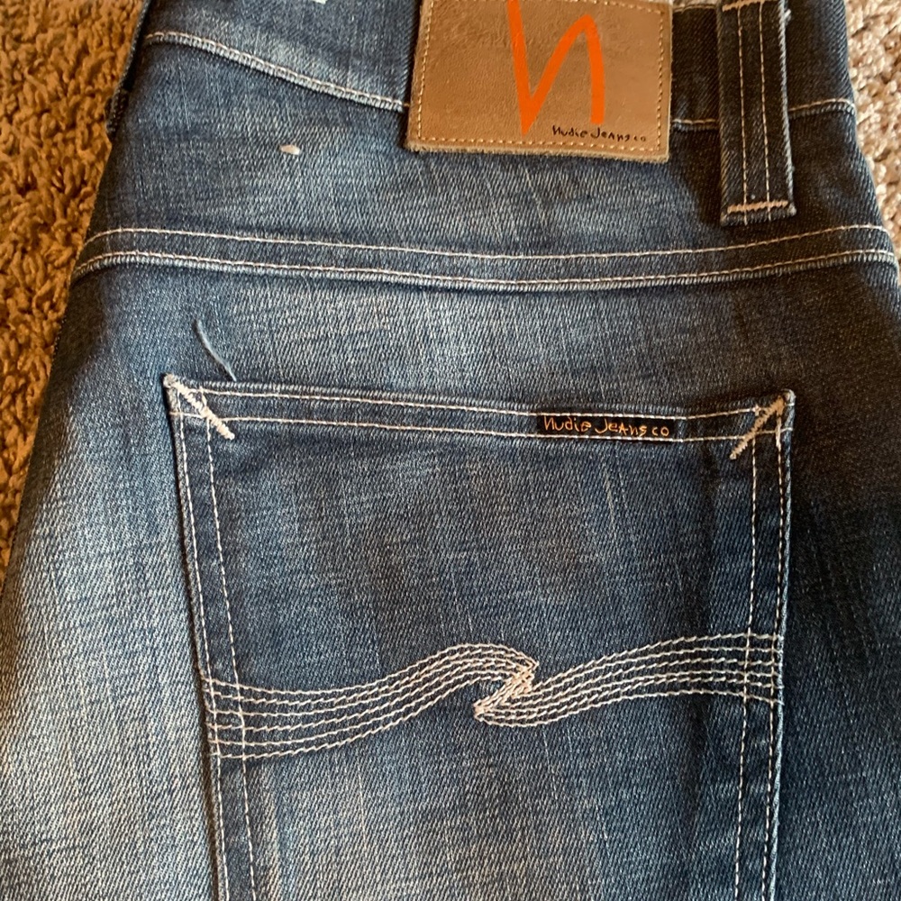 Nudie Jeans W34 L34 Light Blue Denim White Logo